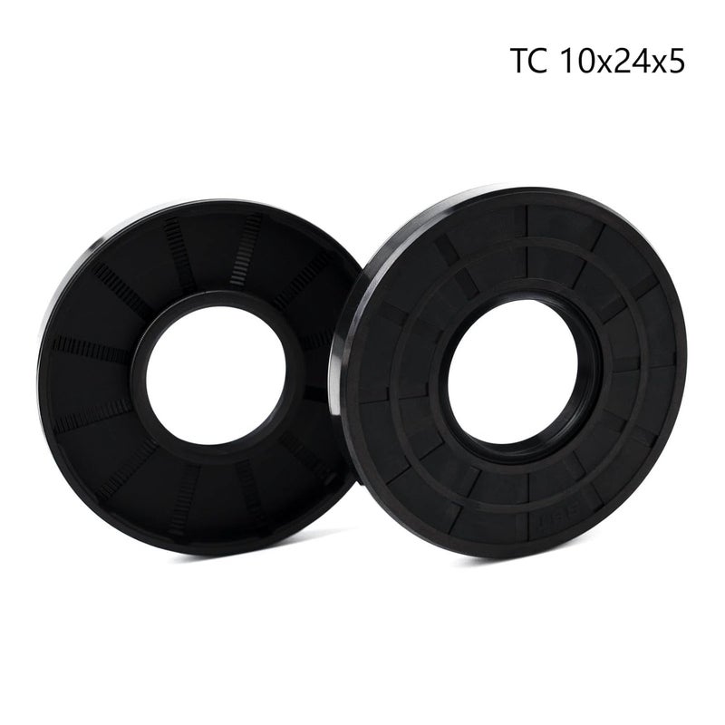 Xike 2PCS Oil Seal, Lip Seals, TC 10mm x 24mm x 5mm, Nitrile Rubber Double Lip Spring-Loaded Oil Shaft Seal, Designed for Bearing Shaft, Black - Image 2